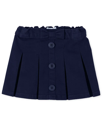 Toddler Girls Uniform Stretch Button Pleated Skort