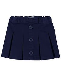 Toddler Girls Uniform Stretch Button Pleated Skort