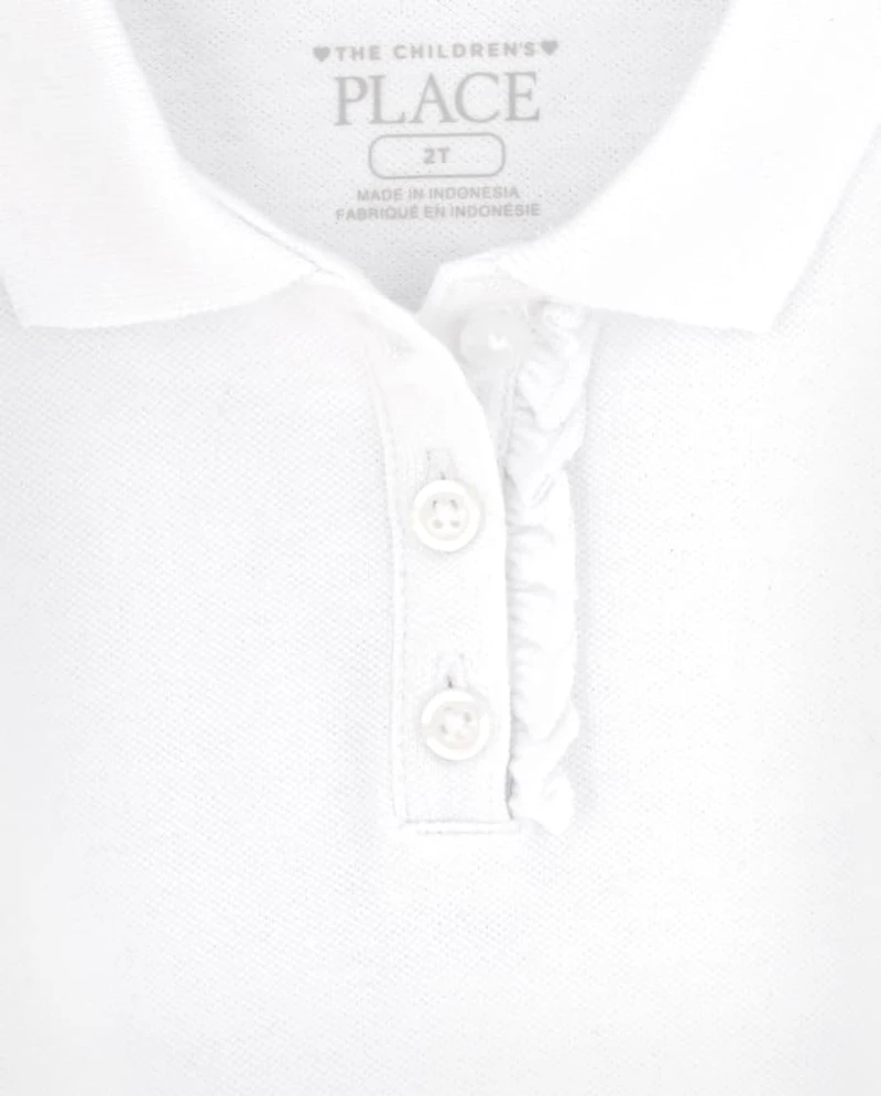 Toddler Girls Uniform Ruffle Soft Stretch Pique Polo -Pack