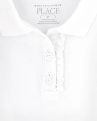 Toddler Girls Uniform Ruffle Soft Stretch Pique Polo -Pack
