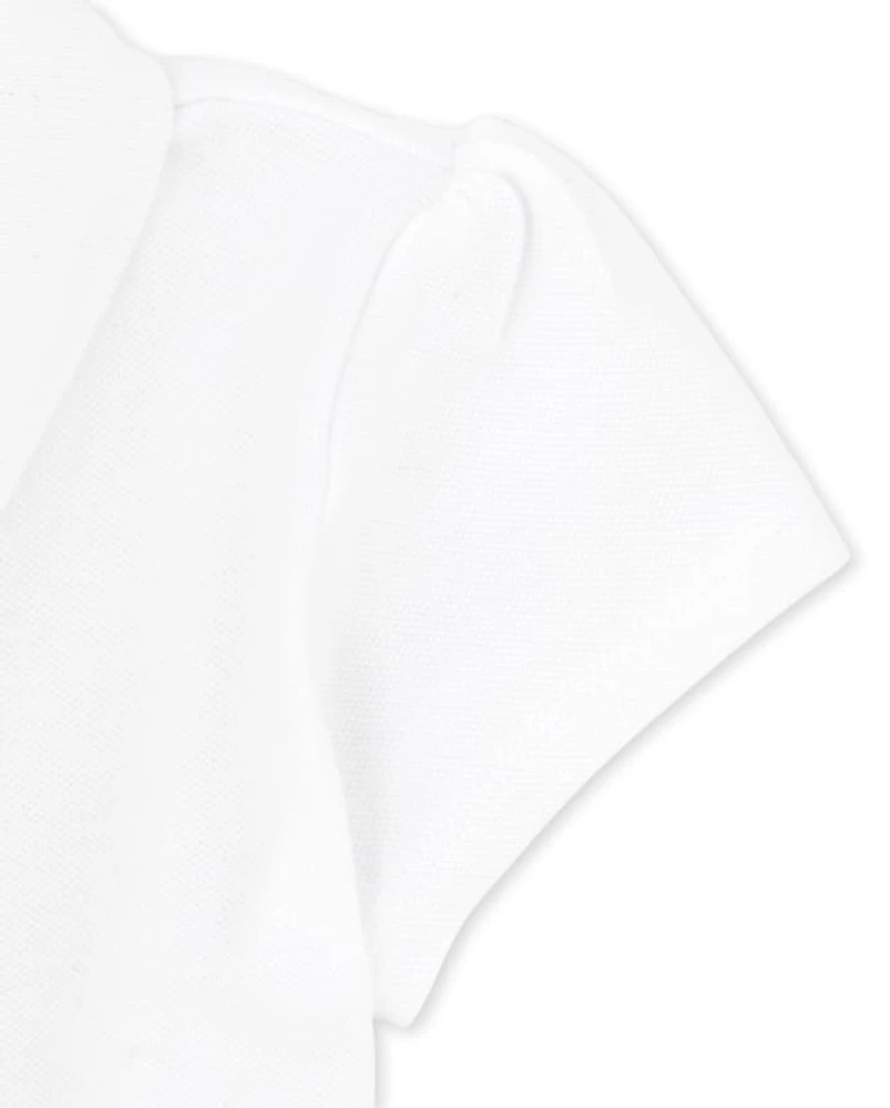 Toddler Girls Uniform Ruffle Soft Stretch Pique Polo -Pack