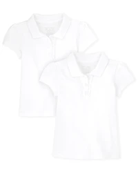 Toddler Girls Uniform Ruffle Soft Stretch Pique Polo -Pack