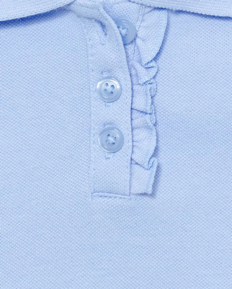 Toddler Girls Uniform Ruffle Soft Stretch Pique Polo -Pack