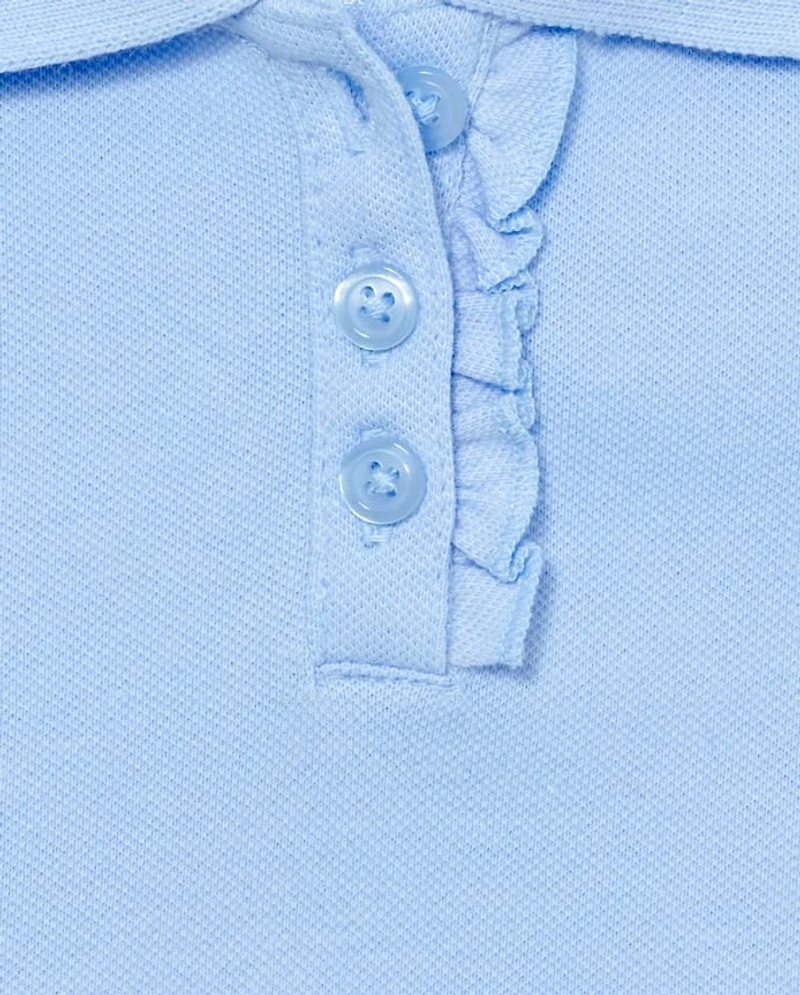 Toddler Girls Uniform Ruffle Soft Stretch Pique Polo -Pack