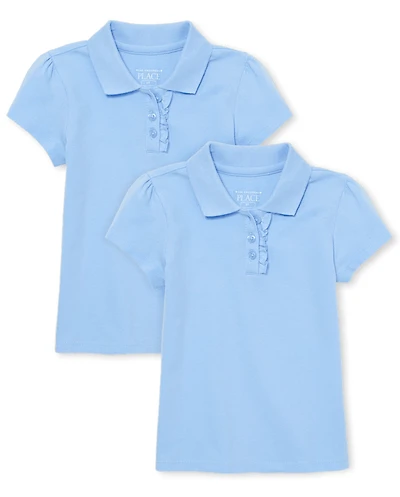 Toddler Girls Uniform Ruffle Soft Stretch Pique Polo -Pack