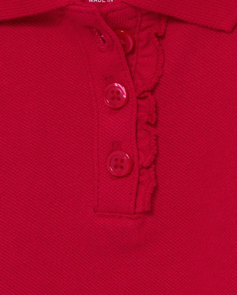 Toddler Girls Uniform Ruffle Soft Stretch Pique Polo -Pack