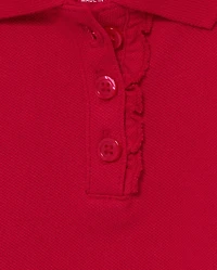 Toddler Girls Uniform Ruffle Soft Stretch Pique Polo -Pack