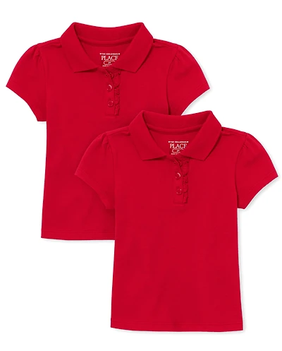 Toddler Girls Uniform Ruffle Soft Stretch Pique Polo -Pack