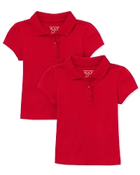 Toddler Girls Uniform Ruffle Soft Stretch Pique Polo -Pack