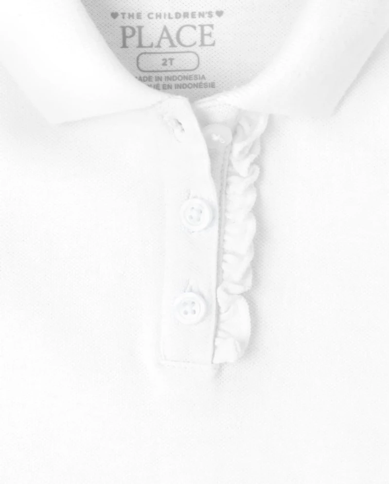 Toddler Girls Uniform Ruffle Soft Stretch Pique Polo -Pack