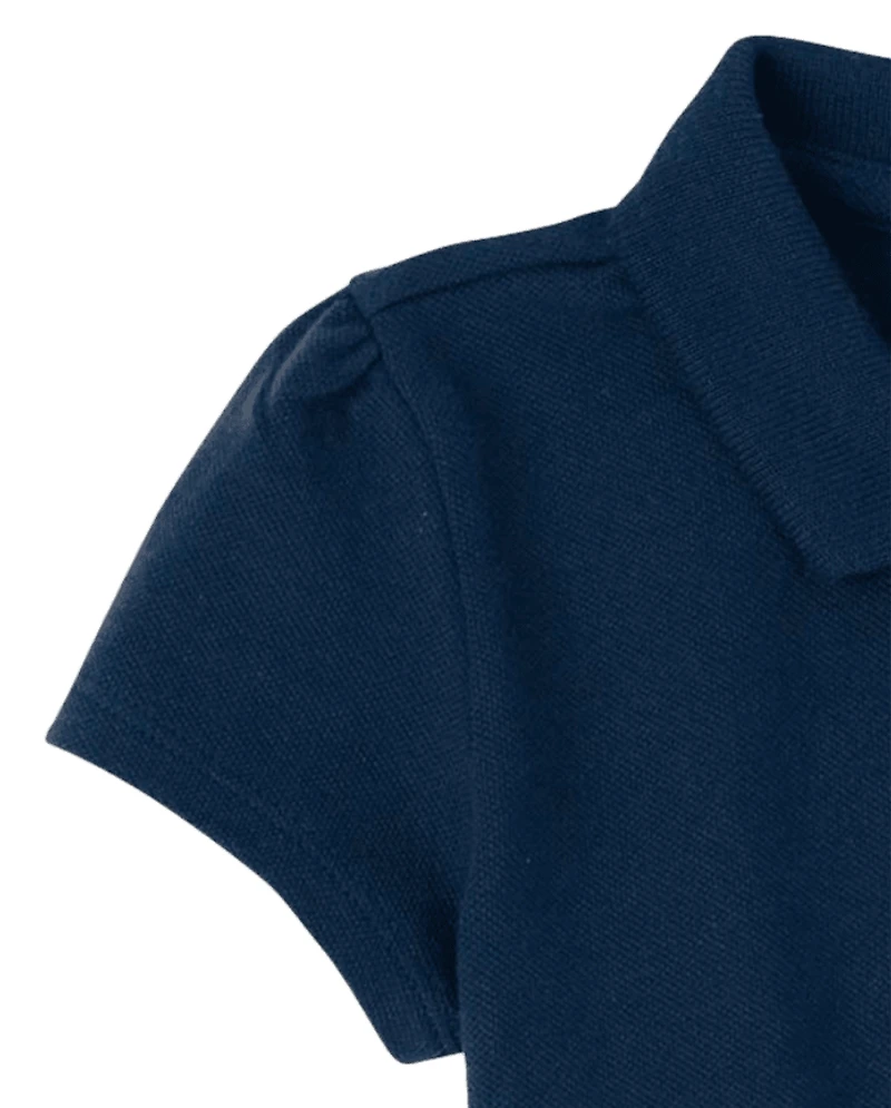 Toddler Girls Uniform Ruffle Soft Stretch Pique Polo -Pack
