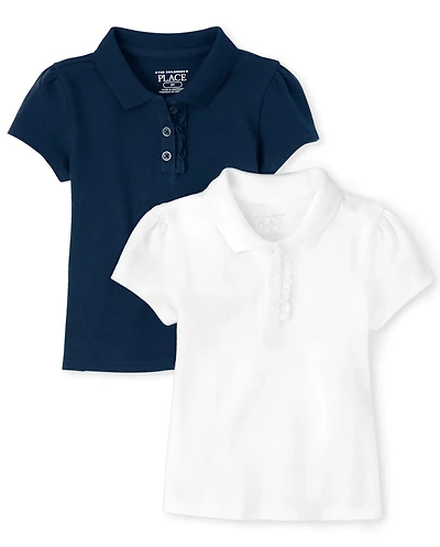 Toddler Girls Uniform Ruffle Soft Stretch Pique Polo -Pack