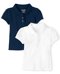 Toddler Girls Uniform Ruffle Soft Stretch Pique Polo -Pack