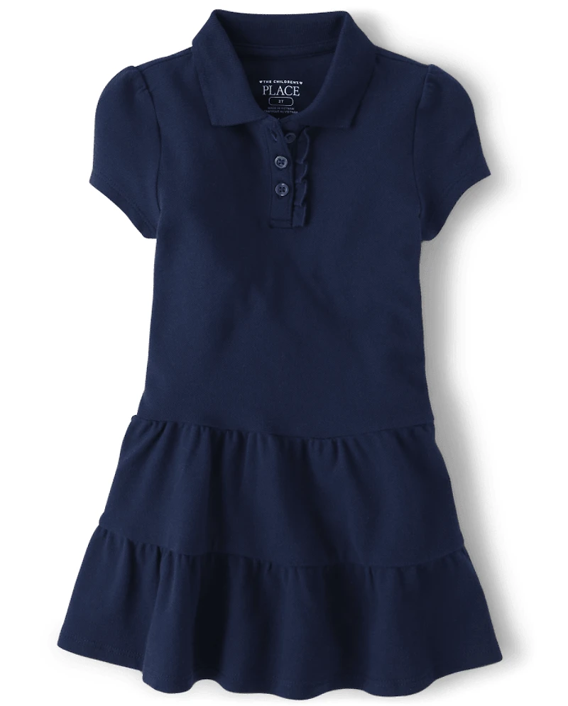 Toddler Girls Uniform Tiered Soft Pique Polo Dress