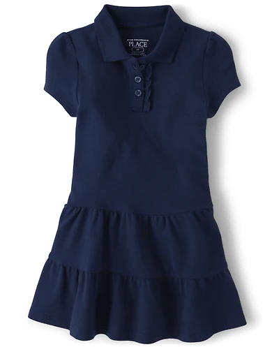 Toddler Girls Uniform Tiered Soft Pique Polo Dress