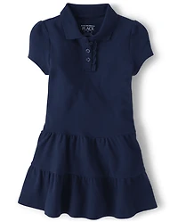 Toddler Girls Uniform Tiered Soft Pique Polo Dress