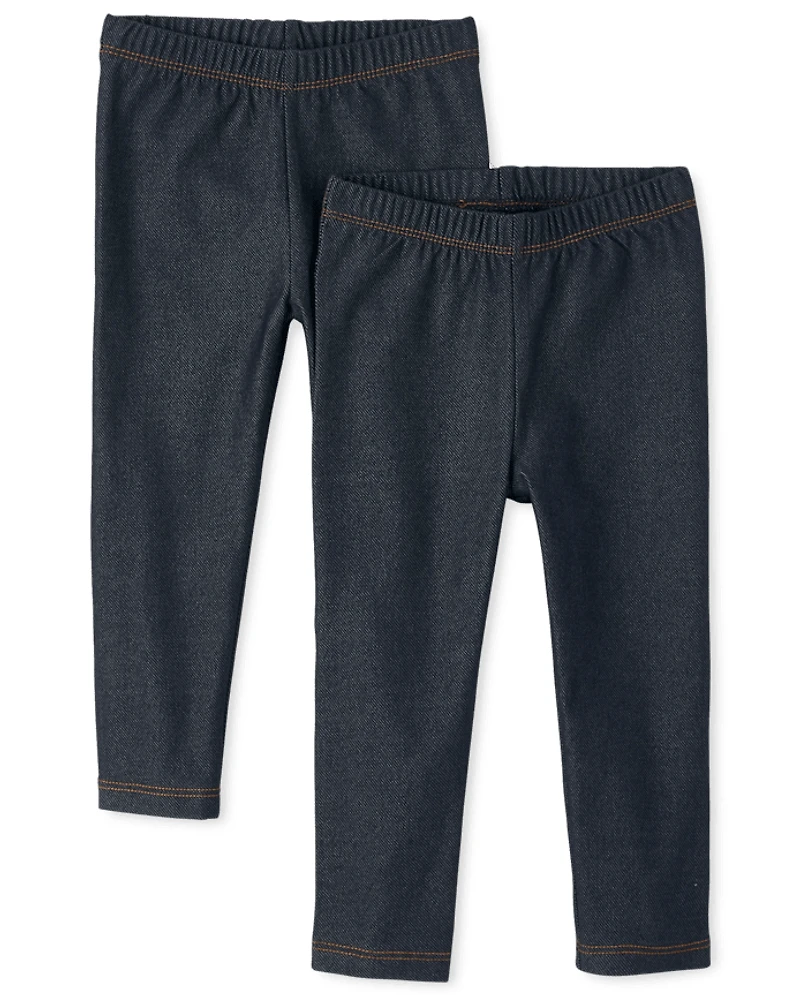 Toddler Girls Faux Denim Leggings 2-Pack