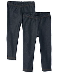 Toddler Girls Faux Denim Leggings 2-Pack