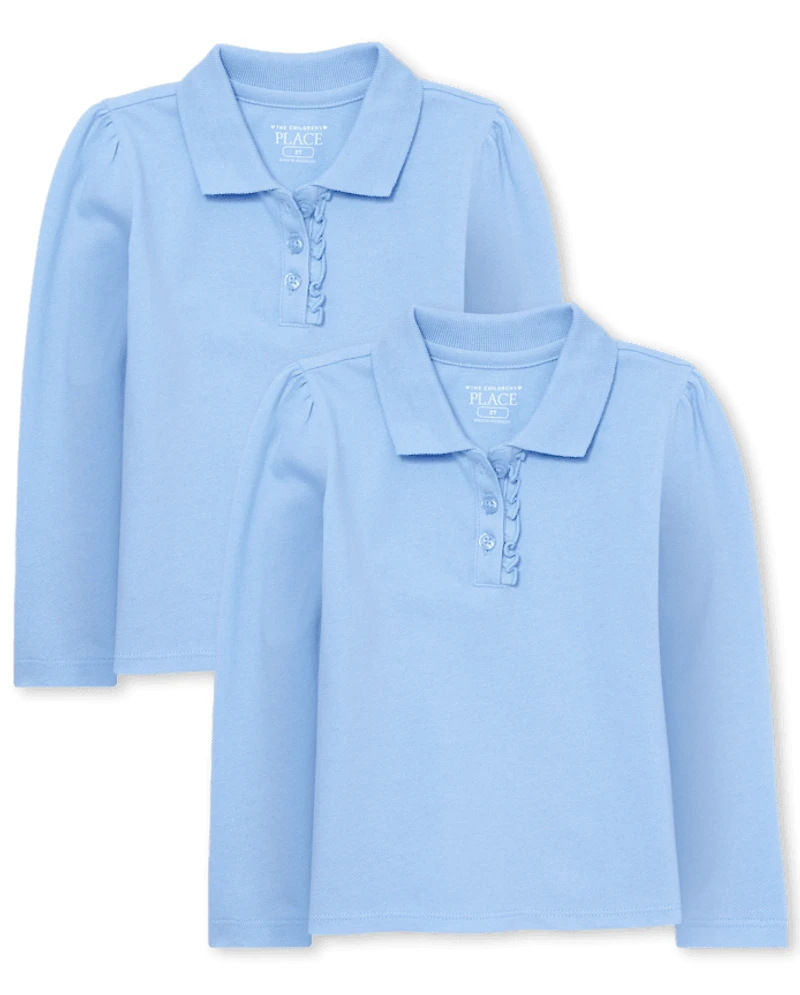 Lot de 2 polos uniformes en piqué à volants pour bébé et toute-petite fille