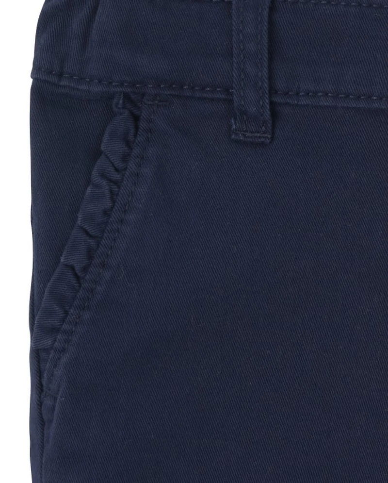 Toddler Girls Uniform Ruffle Stretch Skinny Chino Pants 2-Pack