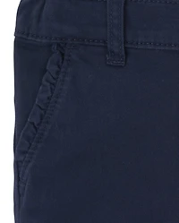 Toddler Girls Uniform Ruffle Stretch Skinny Chino Pants 2-Pack