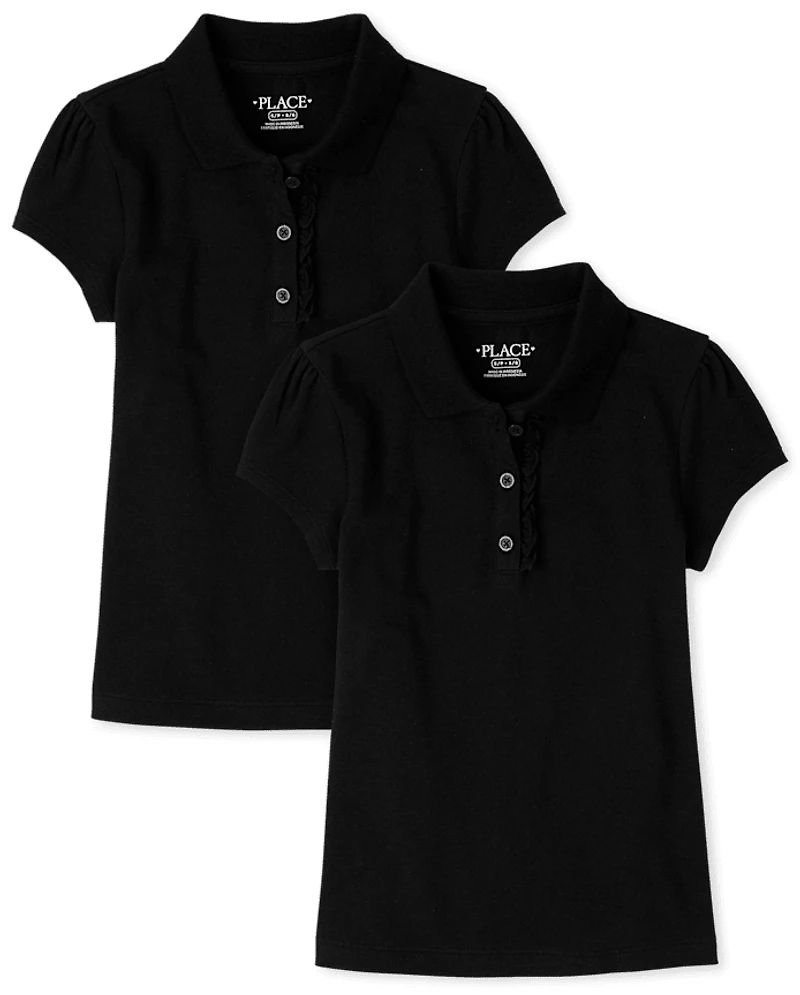 Girls Uniform Ruffle Soft Stretch Pique Polo -Pack