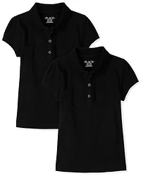 Girls Uniform Ruffle Soft Stretch Pique Polo -Pack