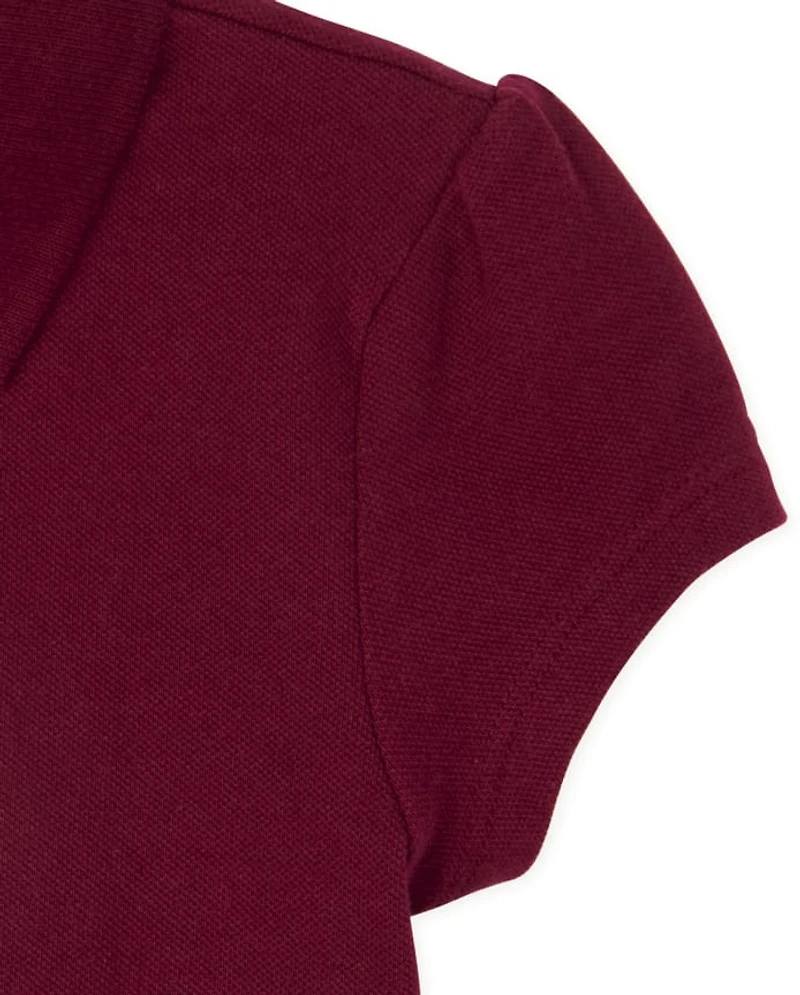 Girls Uniform Ruffle Soft Stretch Pique Polo -Pack