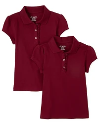 Girls Uniform Ruffle Soft Stretch Pique Polo -Pack
