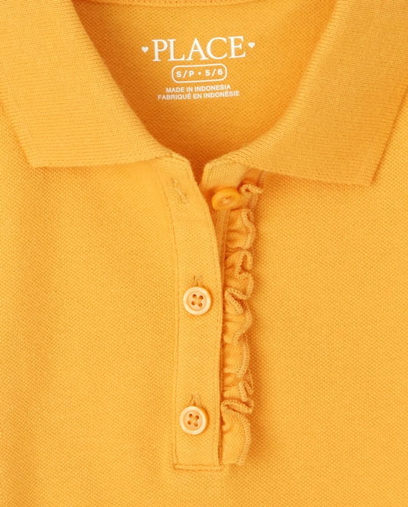 Girls Uniform Ruffle Soft Stretch Pique Polo -Pack