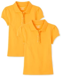 Girls Uniform Ruffle Soft Stretch Pique Polo -Pack