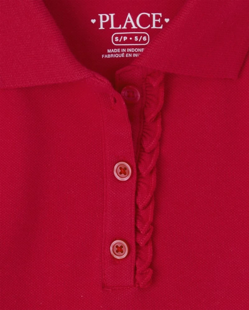 Girls Uniform Ruffle Soft Stretch Pique Polo -Pack