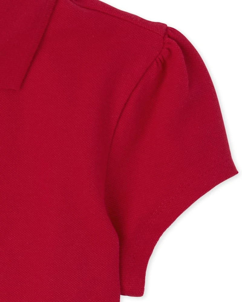 Girls Uniform Ruffle Soft Stretch Pique Polo -Pack