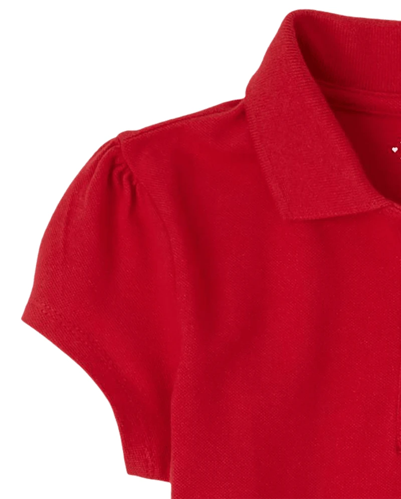 Girls Uniform Ruffle Soft Stretch Pique Polo -Pack