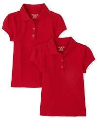 Girls Uniform Ruffle Soft Stretch Pique Polo -Pack