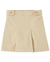 Girls Uniform Wrinkle Resistant Stretch Button Skort