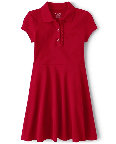 Girls Uniform Ruffle Soft Pique Polo Dress