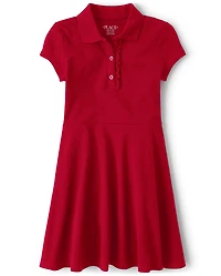 Girls Uniform Ruffle Soft Pique Polo Dress