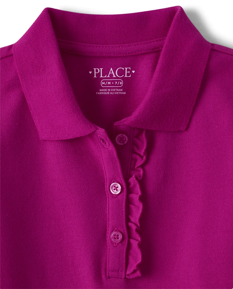 Girls Uniform Ruffle Soft Pique Polo Dress
