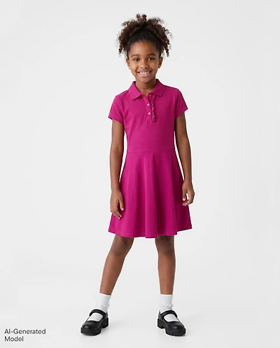 Girls Uniform Ruffle Soft Pique Polo Dress
