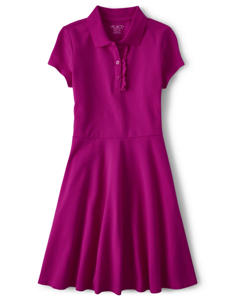 Girls Uniform Ruffle Soft Pique Polo Dress