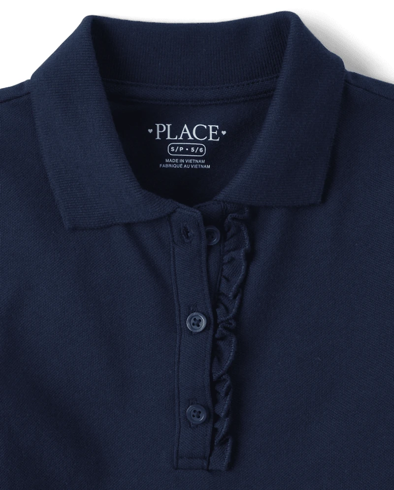 Girls Uniform Ruffle Soft Pique Polo Dress