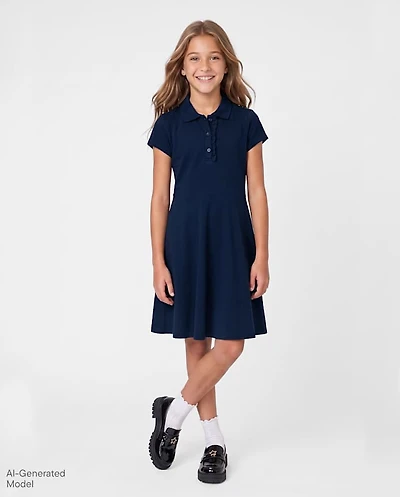 Girls Uniform Ruffle Soft Pique Polo Dress