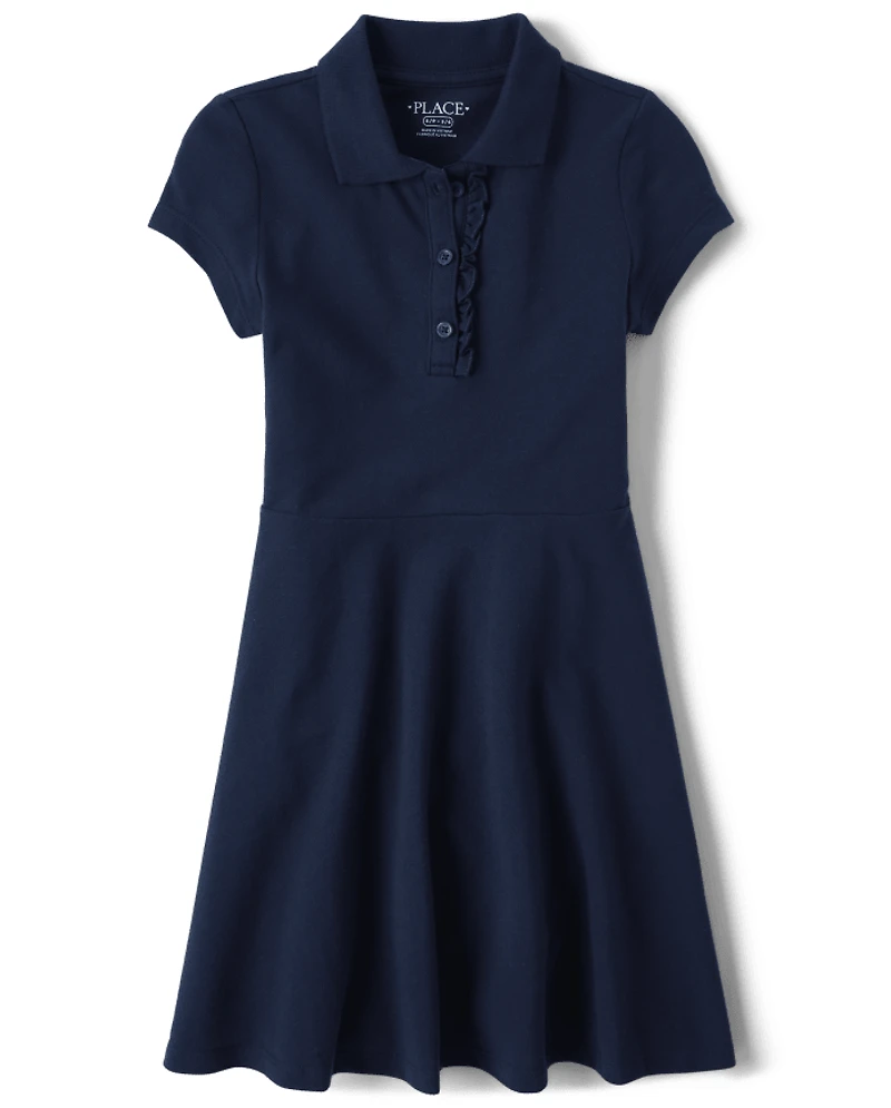 Girls Uniform Ruffle Soft Pique Polo Dress