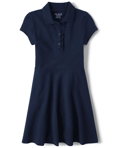 Girls Uniform Ruffle Soft Pique Polo Dress
