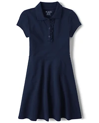 Girls Uniform Ruffle Soft Pique Polo Dress