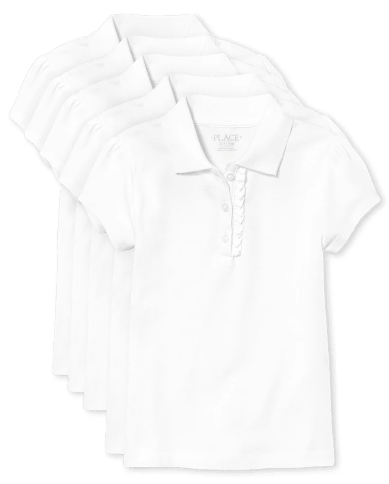 Girls Uniform Ruffle Soft Stretch Pique Polo -Pack