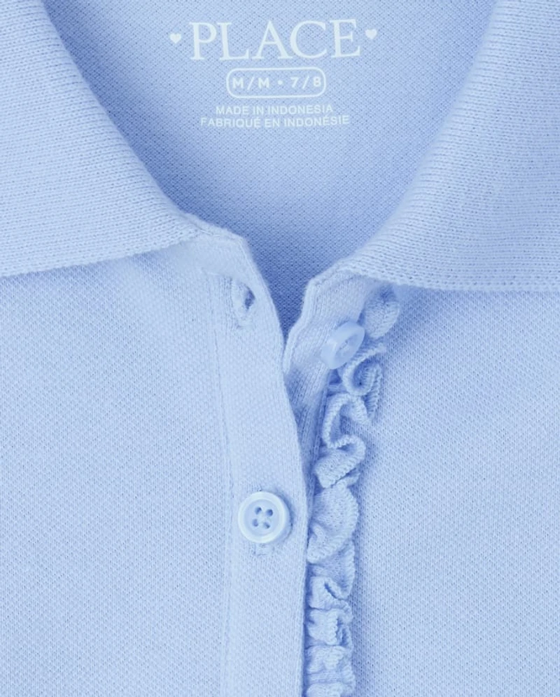 Girls Uniform Ruffle Soft Stretch Pique Polo 5-Pack