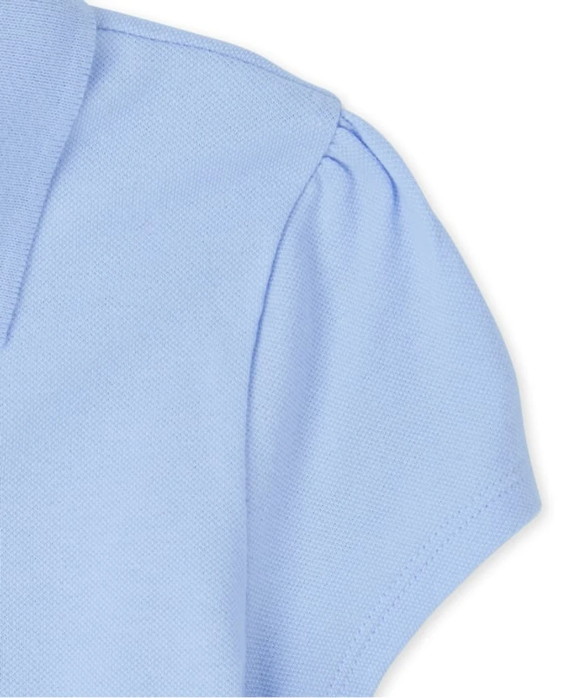 Girls Uniform Ruffle Soft Stretch Pique Polo 5-Pack