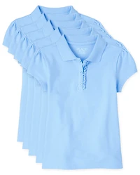 Girls Uniform Ruffle Soft Stretch Pique Polo 5-Pack